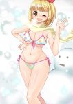  blonde_hair brown_eyes front-tie_top hairband marin scarf short_hair side-tie_bikini snow snowman swimsuit umi_monogatari zouzou 