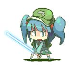  blue_hair energy_sword hat kawashiro_nitori lightsaber lowres sword touhou weapon yoshioka_yoshiko zuta 