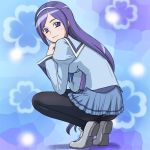  ass blush eyelashes fresh_precure! fresh_pretty_cure! futari_wa_pretty_cure hairband haruyama long_hair looking_back lowres panties panties_under_pantyhose pantyhose precure purple_eyes purple_hair school_uniform skirt squat squatting underwear uwabaki violet_eyes 