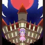  chibi cloud clouds hands_on_hips hat moon night remilia_scarlet scarlet_devil_mansion sky touhou tsuyuki wings 