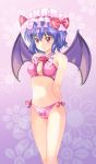  bad_id bare_shoulders bat_wings bikini blue_hair breasts fang hat highres pico_(picollector79) red_eyes remilia_scarlet short_hair standing swimsuit touhou wings 