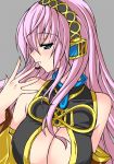  blue_eyes breasts cleavage headphones long_hair megurine_luka mushi024 open_mouth pink_hair solo vocaloid 