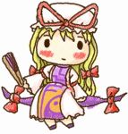  chibi fan gap hair_ribbon hat long_hair ribbon touhou yakumo_yukari yosudon 