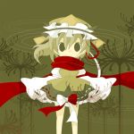  chibi dress flower green_eyes green_hair hat lowres misaki ribbon scarf shikieiki_yamaxanadu short_hair spider_lily touhou 