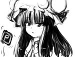  coo crescent hat long_hair monochrome patchouli_knowledge power-up powerup solo touhou 