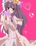  blush gift hat heart holding holding_gift long_hair patchouli_knowledge purple_eyes purple_hair shun47 touhou valentine violet_eyes 