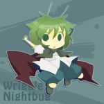  \o/ androgynous antenna antennae arms_up cape character_name chibi green_eyes green_hair misaki outstretched_arms reverse_trap short_hair solo touhou wriggle_nightbug 