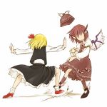  animal_ears bad_id blonde_hair cervus hair_ribbon hat lowres mystia_lorelei palm_strike ribbon rumia short_hair touhou wings wrestling 