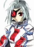  blazblue eyepatch kzk nu-13 red_eyes v-13 white_hair 