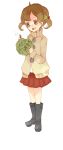  blouse boots brown_hair cabbage child doujima_nanako persona persona_4 short_twintails skirt smile turtleneck twintails winter_clothes 