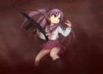  blue_eyes fn_fnc from_below gun hiiragi_kagami kaminari_mai long_hair lucky_star purple_hair rifle school_uniform serafuku torn_clothes twintails weapon 