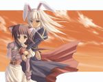  2girls acolyte animal_ears blonde_hair brown_hair cat_ears green_eyes multiple_girls priest priest_(ragnarok_online) priestess rabbit_ears ragnarok_online shingo_(missing_link) thigh-highs white_hair 