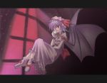  1girl bat_wings blue_hair cup female hat red_eyes remilia_scarlet ribbon short_hair solo teacup touhou wings wrist_cuffs 