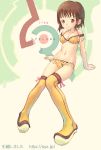  1girl bikini brown_eyes brown_hair navel short_hair solo swimsuit syzluna thigh-highs tougetsu_gou yellow yellow_legwear 