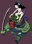  armor black_hair flower helmet nagasawa_shin original ragnarok_online riding samurai sword violet_eyes weapon 