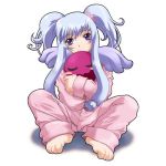  1girl 90s akihabara_dennou_gumi asakura_hirokiku barefoot blue_hair feet hug long_hair lowres ootorii_tsubame pajamas patapi petit_ange sidelocks sitting twintails violet_eyes 