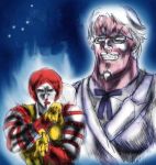  2boys afro colonel_sanders glasses hokuto_no_ken kfc male_focus manly mcdonald&#039;s multiple_boys parody ronald ronald_mcdonald style_parody 