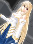  00s 1girl archetype_earth arcueid_brunestud bare_shoulders blonde_hair breasts cleavage dress hemo_32 large_breasts long_hair red_eyes solo strapless strapless_dress tsukihime 