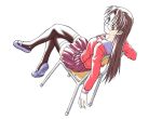  azumanga_daioh brown_hair chair glasses mizuhara_koyomi school_uniform serafuku thigh-highs 