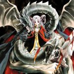  00s 1girl aquarian_age dragon horns monster_girl red_eyes solo sumi_keiichi sword weapon 