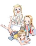  3girls barefoot blonde_hair blue_eyes feet lying multiple_girls on_stomach sketch sleeve sody soles toes twintails 