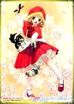  1girl apron big_bad_wolf_(grimm) blonde_hair blush brown_eyes cape dress flower footwear grandmother_(little_red_riding_hood) grimm&#039;s_fairy_tales happy hidari_(left_side) hood little_red_riding_hood little_red_riding_hood_(grimm) mary_janes puppet red_cape red_dress red_shoes shoes smile socks wolf 