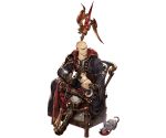  1boy axe bald boots cat chair dante_(granblue_fantasy) gloves granblue_fantasy hood hoodie minaba_hideo official_art red_eyes sitting solo transparent_background weapon 