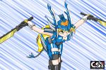  1girl blade_liger blonde_hair long_hair mecha_musume solo yellow_eyes zoids 