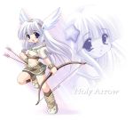  1girl arrow blue_eyes boots bow bow_(weapon) duplicate emily_(pure_dream) hairband hunter hunter_(ragnarok_online) long_hair midriff ragnarok_online weapon white_hair wings 