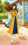  1girl 90s akizuki_meiko brown_hair flower long_hair marmalade_boy shop solo tree 