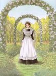  1girl arch emma emma_(victorian_romance_emma) flower garden glasses maid mori_kaoru nature rose scenery solo victorian victorian_romance_emma 