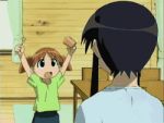  2girls age_difference animated animated_gif azumanga_daioh child indoors kurosawa_minamo lowres mihama_chiyo multiple_girls short_hair short_twintails teacher_and_student twintails 