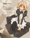  1girl blonde_hair english frying_pan lowres maid solo tears 
