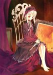  1girl barefoot blood dagger feet gothic gothic_lolita knife lolita_fashion original penzen red_eyes short_hair solo sumi_keiichi weapon 