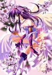  1girl angel bare_shoulders boots choker elbow_gloves flower gloves long_hair purple_hair solo wings yukirin 