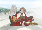  1boy 1girl couple elf elvaan final_fantasy final_fantasy_xi hetero hume outdoors pointy_ears red_mage sky thigh-highs 
