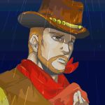  1boy cowboy cowboy_hat flint hat lowres male_focus mother_(game) mother_3 nintendo oekaki rain solo western 