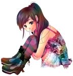  1girl boots dress leg_garter leg_hug ponytail smile solo striped striped_legwear thigh-highs yoshida_michiru 