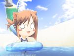  1girl 3d :3 animal_ears blush_stickers cat_ears chibi folded_ponytail innertube komaki_manaka mizuna_(water_emp-tei) name_tag one-piece_swimsuit school_swimsuit solo swimsuit to_heart_2 water 