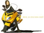  1girl alien1452 brown_eyes brown_hair ground_vehicle motor_vehicle motorcycle solo vehicle 