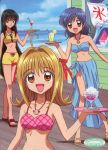  00s beach bikini blonde_hair brown_eyes everyone houshou_hanon jewelry long_hair mermaid_melody_pichi_pichi_pitch nanami_lucia necklace orange_eyes swimsuit touin_rina very_long_hair 