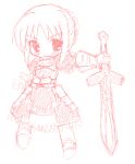  1girl chibi fate/stay_night fate_(series) female kekyo monochrome oekaki saber sketch solo sword weapon 