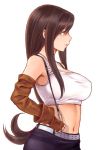  1girl black_hair breasts brown_gloves elbow_gloves final_fantasy final_fantasy_vii from_side gloves large_breasts long_hair midriff oekaki profile simple_background solo suspenders tifa_lockhart white_background yuzuriha_(active_homing) 