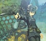  00s 1girl androgynous ground_vehicle gun handgun hermes kino kino_no_tabi kuroboshi_kouhaku motor_vehicle motorcycle official_art reverse_trap revolver solo tomboy vehicle weapon 