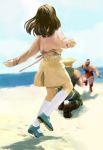  1girl 2boys beach capcom clouds guile mary_janes multiple_boys shoes skirt street_fighter what zangief 