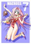  1girl 90s bass_guitar guvava highres instrument long_legs macross macross_7 mylene_jenius solo suzuhira_hiro 