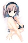  1girl bikini breasts brown_hair kawata_hisashi large_breasts maid original solo swimsuit violet_eyes 