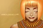  1girl african alien1452 closed_eyes collar egyptian jewelry lips lipstick makeup orange_hair short_hair solo 