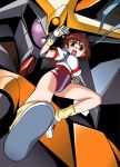  brown_eyes brown_hair gloves gunbuster headband inazuma_kick leg_warmers legs leotard mecha super_robot takaya_noriko top_wo_nerae! wristband 