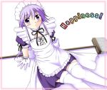  1boy broom dress gloves happiness! maid male_focus miniskirt purple_hair skirt solo thigh-highs trap violet_eyes watarase_jun white_background zettai_ryouiki 
